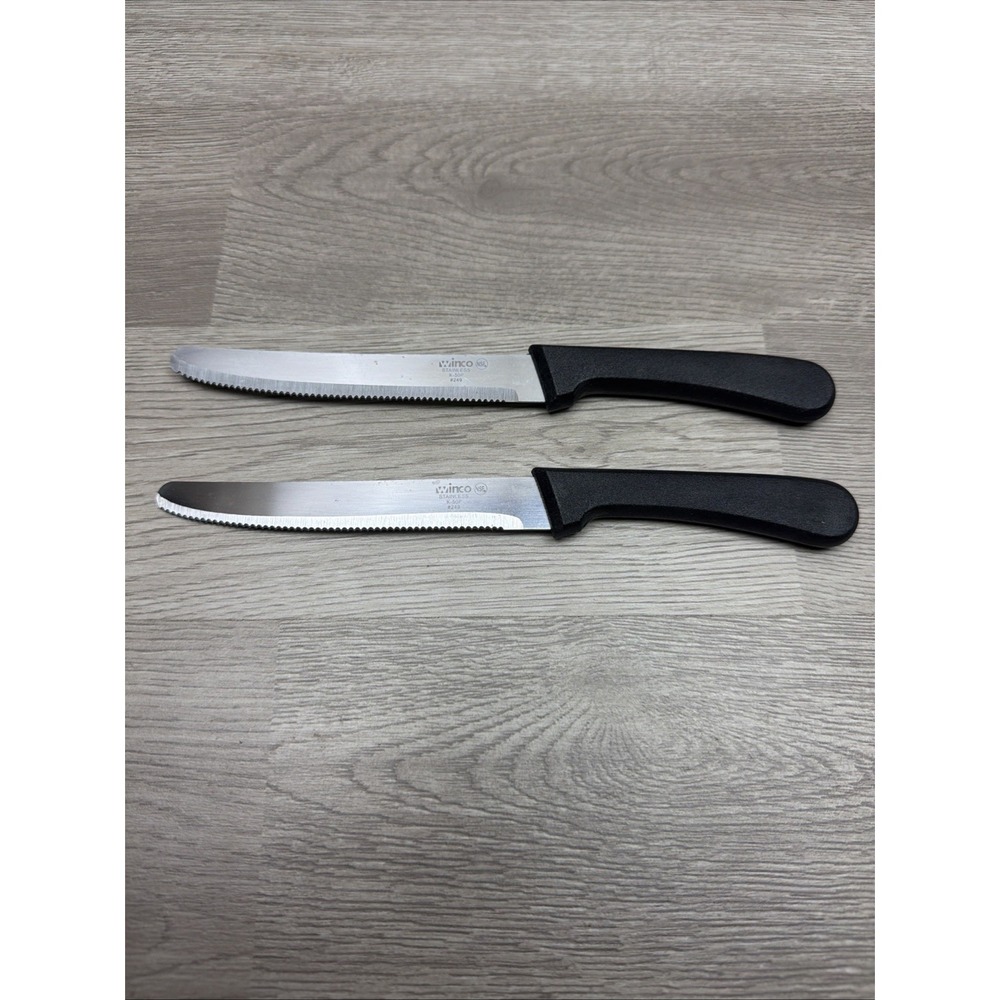 Winco K-50P #249 5" Stainless Steel Steak Knifes Set Of Two NSF Plastic Handle